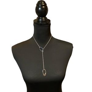 Stainless Steel Dewdrop Lariat Necklace with Rolo Chain